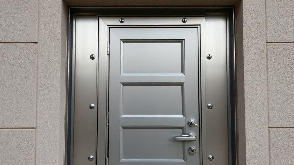 Porte blindée en acier avec cadre renforcé et serrure multipoints installée