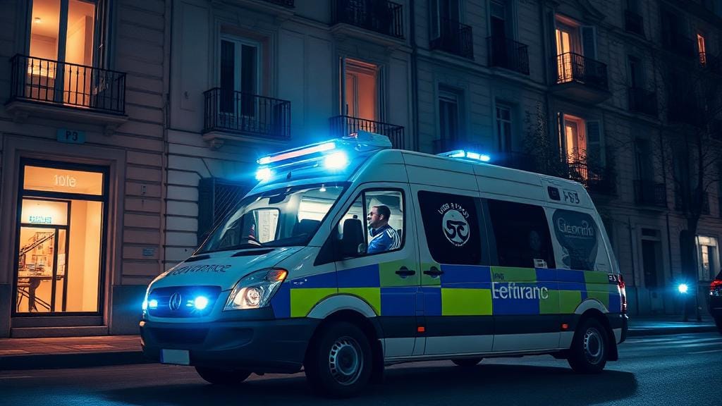 Véhicule de serrurier d'urgence intervenant de nuit à Paris